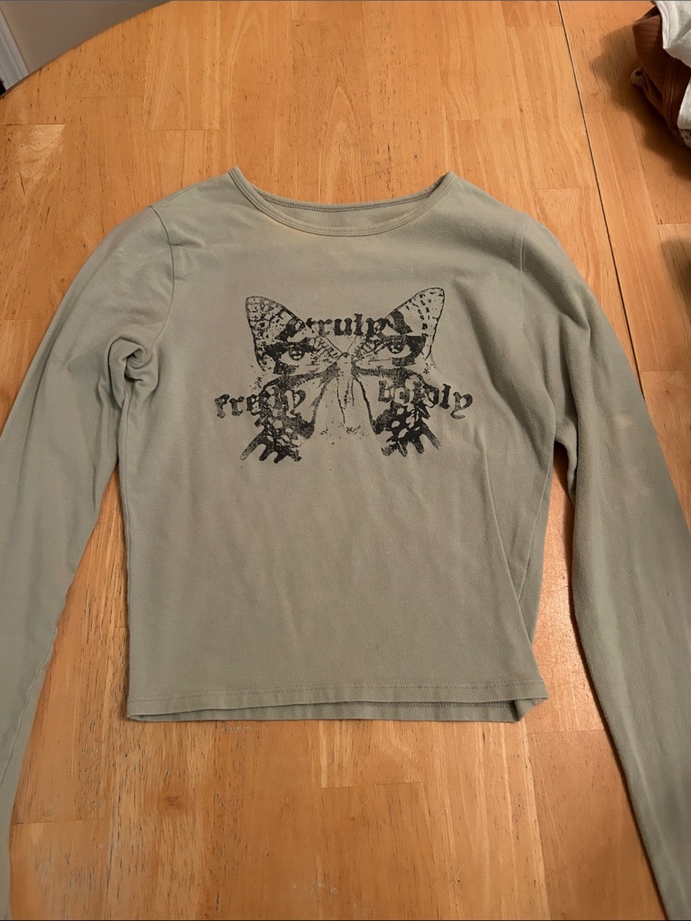 Hollister Sage Green Long-Sleeve Butterfly Graphic Tee